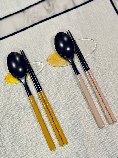 Twisted Pastel Ottchil Spoon and Chopsticks Set - Mustard Yellow