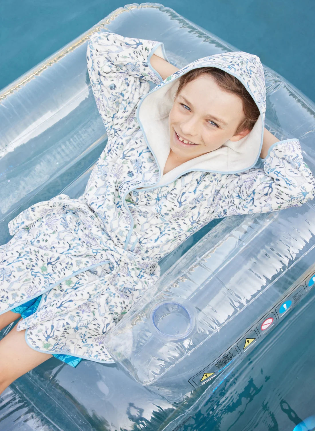 Timo & Violet - Hooded Bathrobe (Blue Coral Reef)