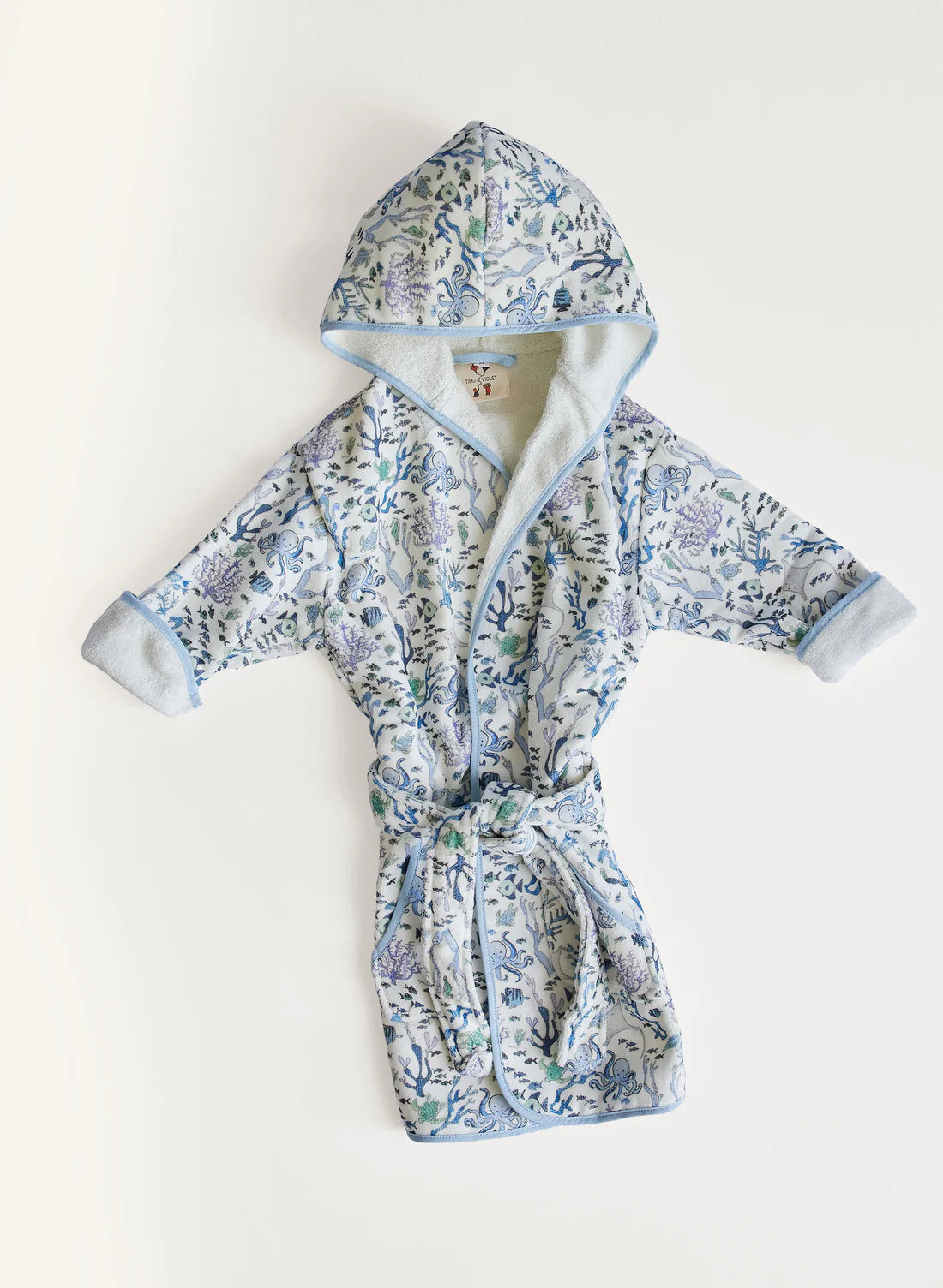 Timo & Violet - Hooded Bathrobe (Blue Coral Reef)