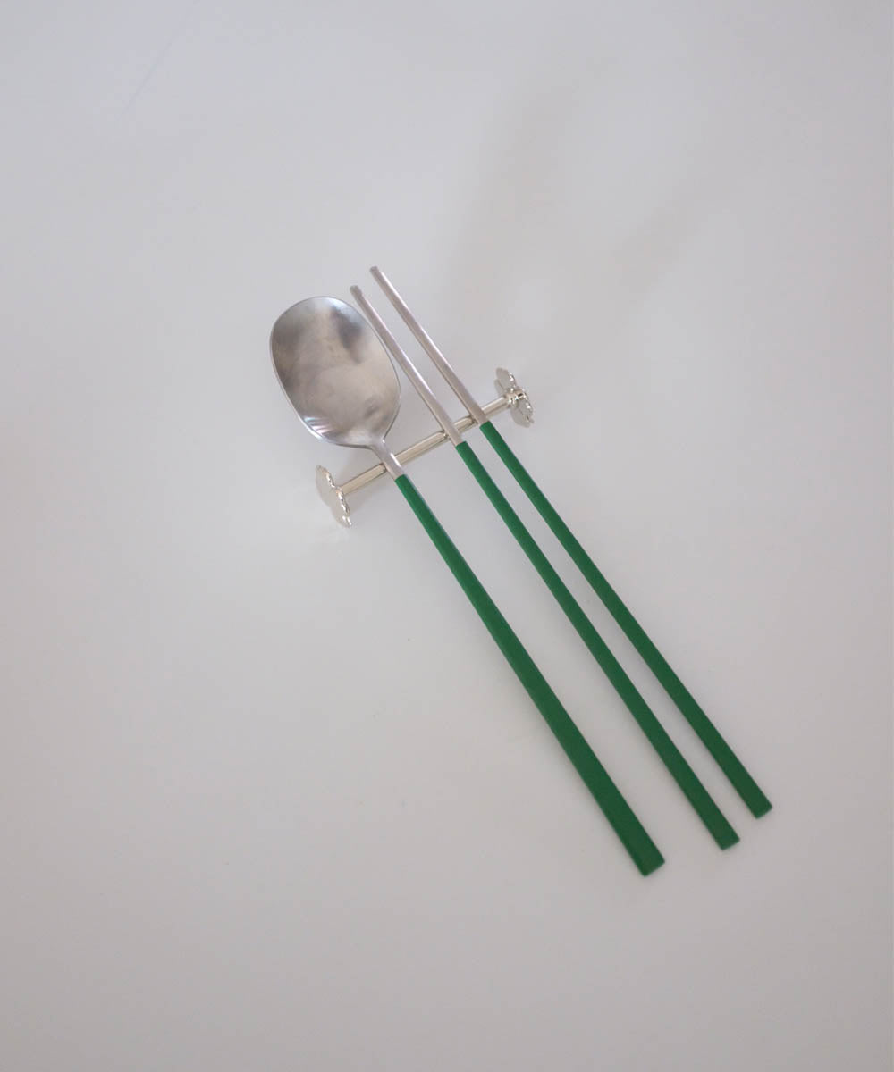 Stainless Korean Flatware Set - Moss Green