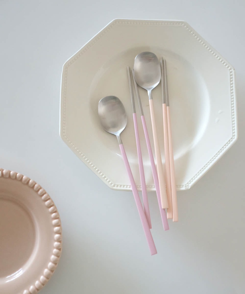 Stainless Korean Flatware Set - Pink