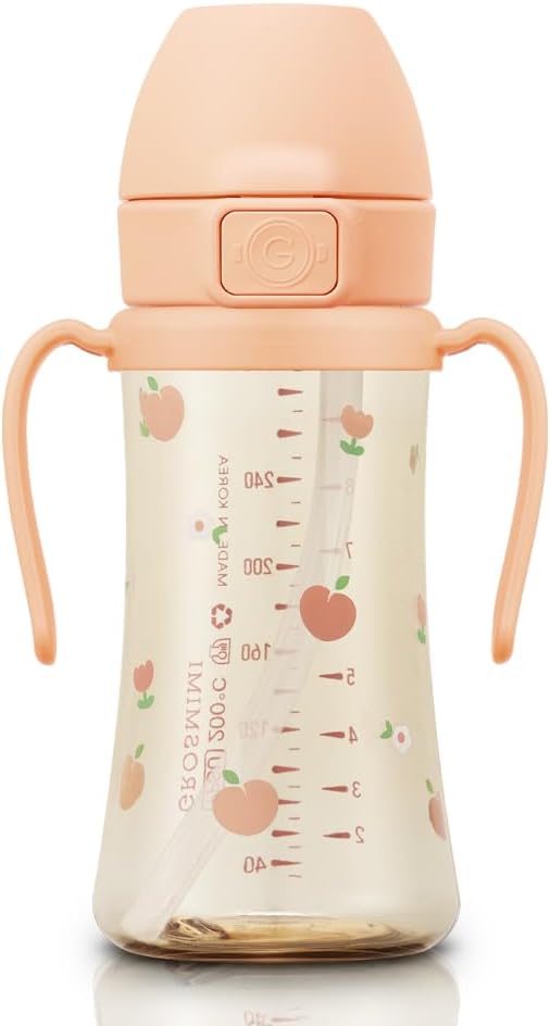 Grosmimi PPSU Cup w/ Attached Flip Top (10 oz) (Peach Flower)