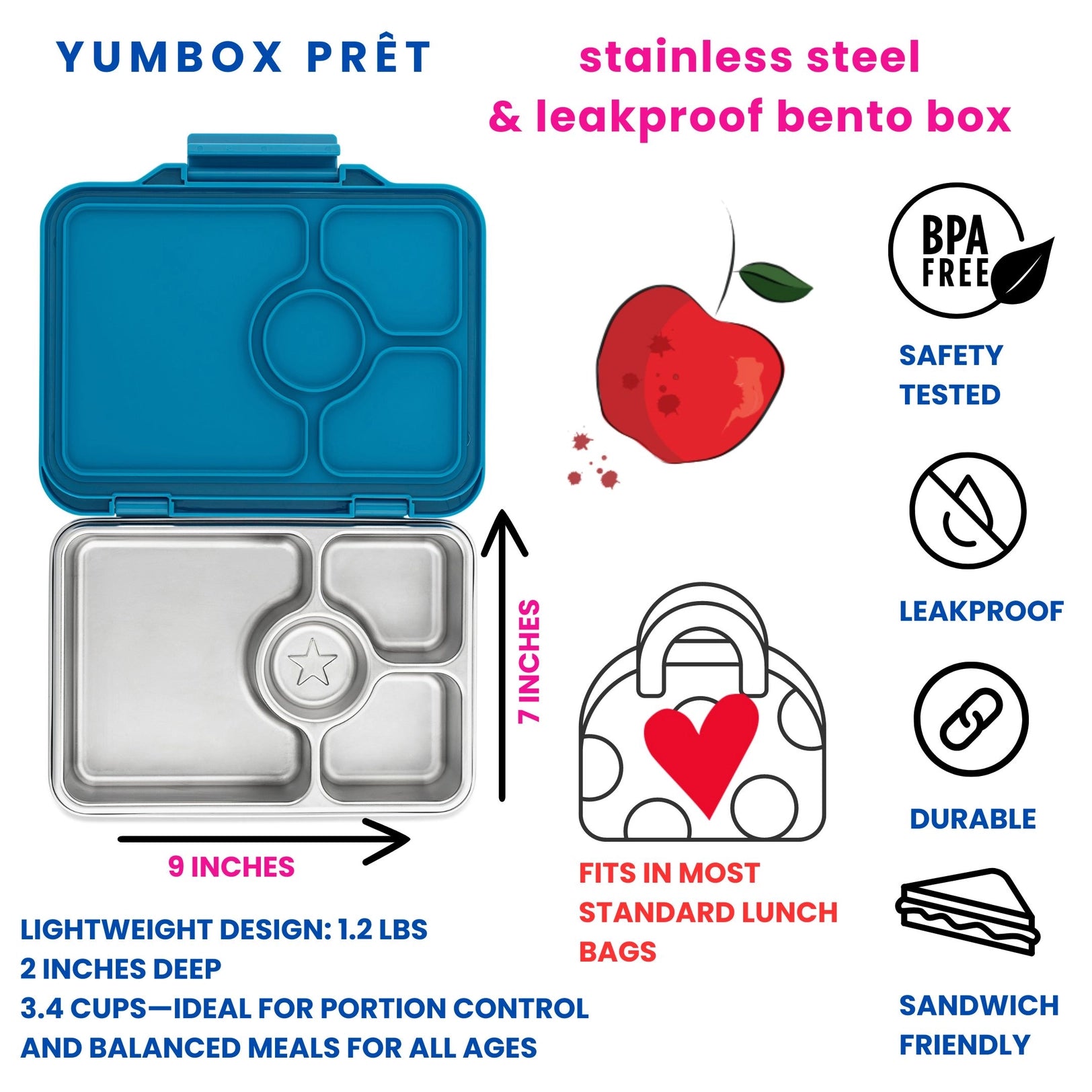 Yumbox Prêt –Stainless Steel Leakproof Bento Lunch Box - Normandy Blue