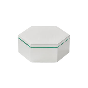 LaHap Lacquer Container - White Hexagon w/ Green Lining