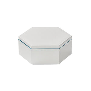 LaHap Lacquer Container - White Hexagon w/ Blue Lining